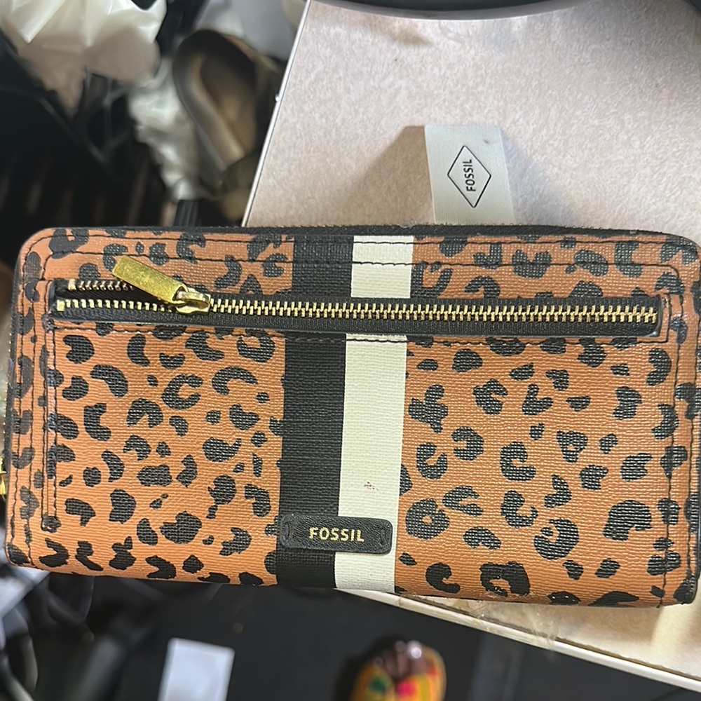 Fossil Animal Print Wallet with Gold Accent